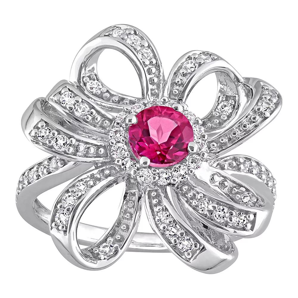 Stella Grace Sterling Silver Pink Topaz & White Topaz Flower Cocktail Ring, Women's, Size: 8 Product Image