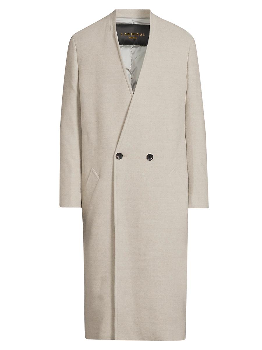Mens Cedar Wool Collarless Long Coat Product Image