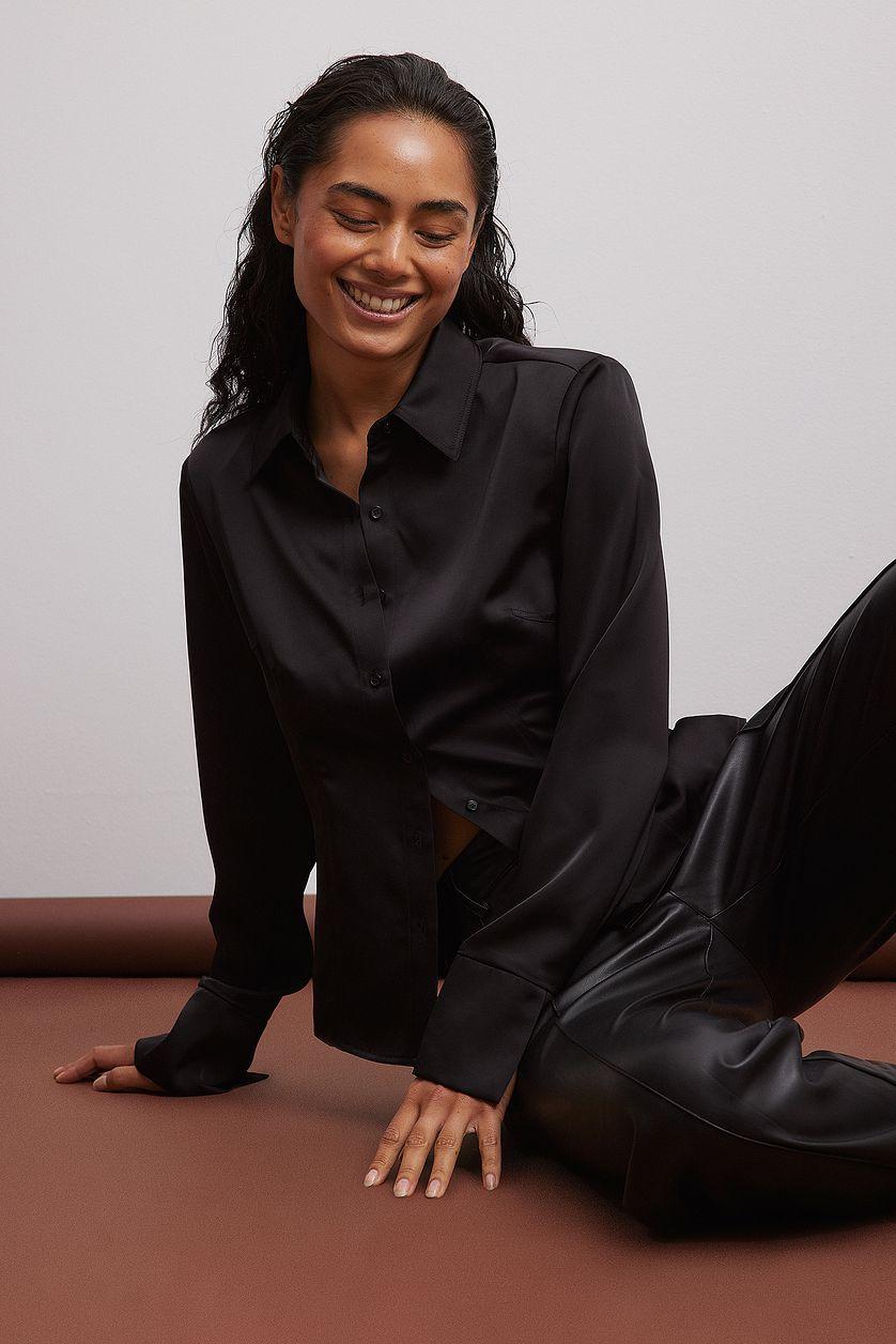 Pointy Shoulder Satin Shirt Product Image