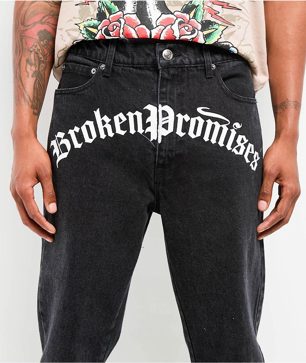 Ed Hardy x Broken Promises Death Shadow Black Loose Fit Jeans Product Image