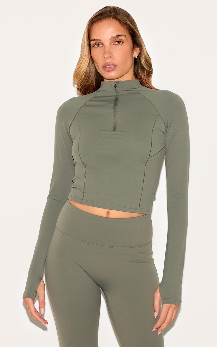 Olive Sculpt Quarter Zip Gym Top Product Image