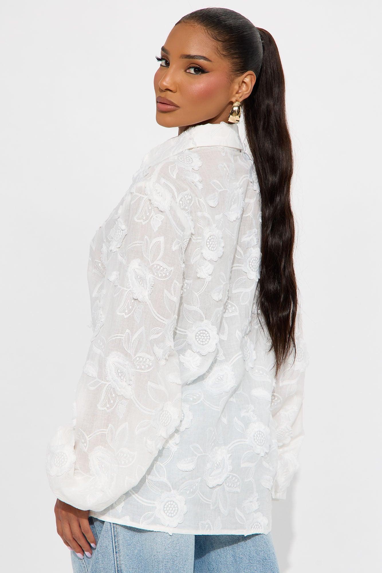 Garden Chic Floral Applique Shirt - White Female Product Image
