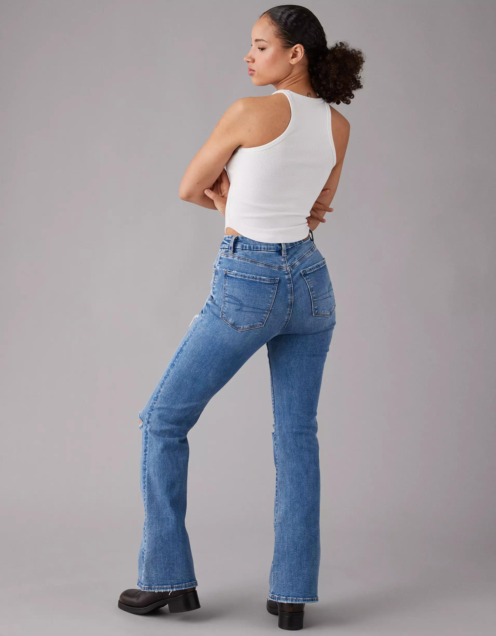 AE Next Level Curvy Ripped Super High-Waisted Flare Jean Product Image