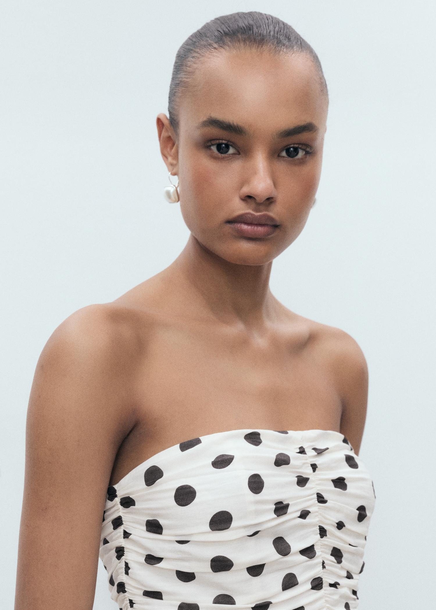 Polka-dot dress with draped body - Women | MANGO USA Product Image