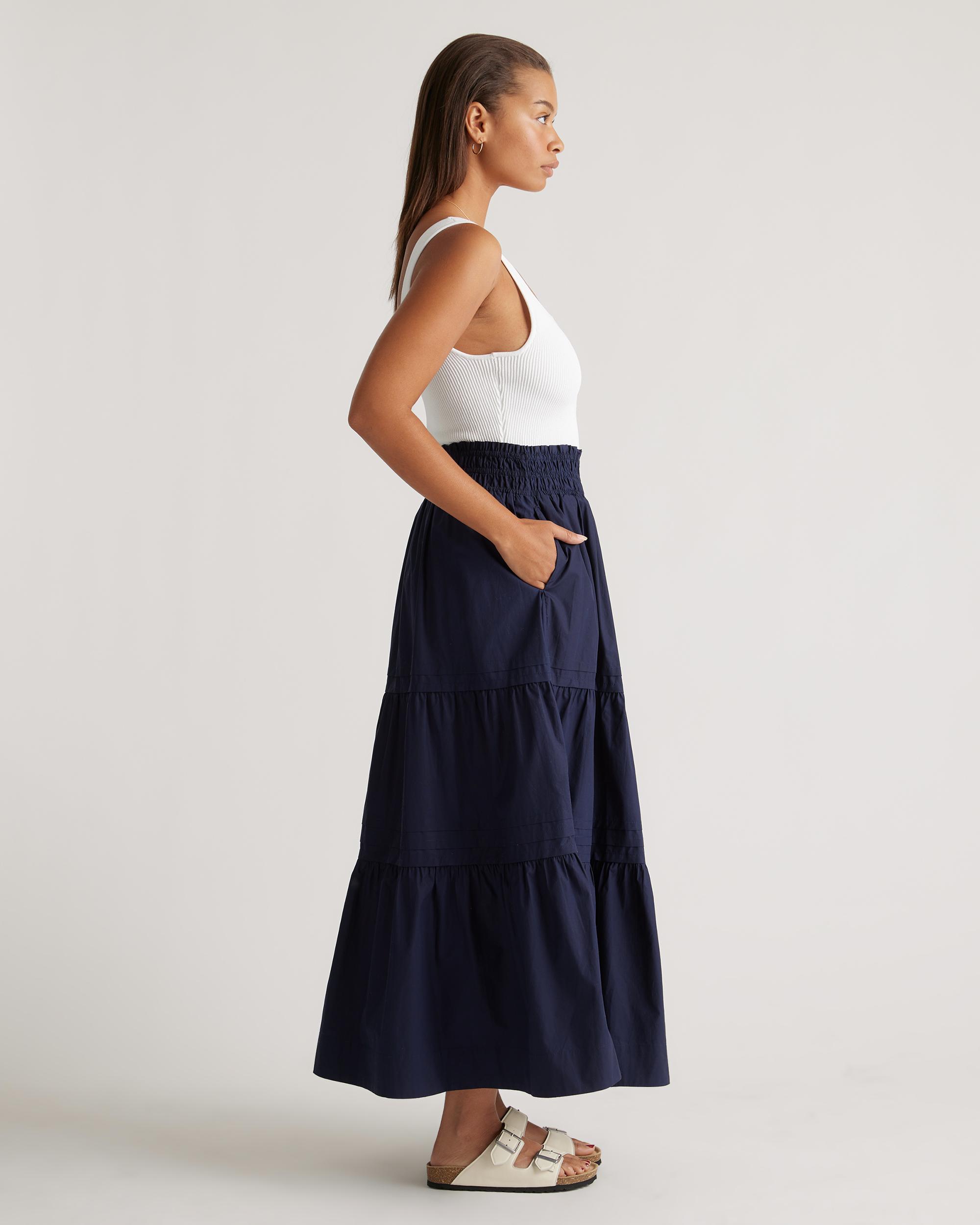 Quince | Women's Poplin Tiered Maxi Skirt Size XS, Organic Cotton Product Image