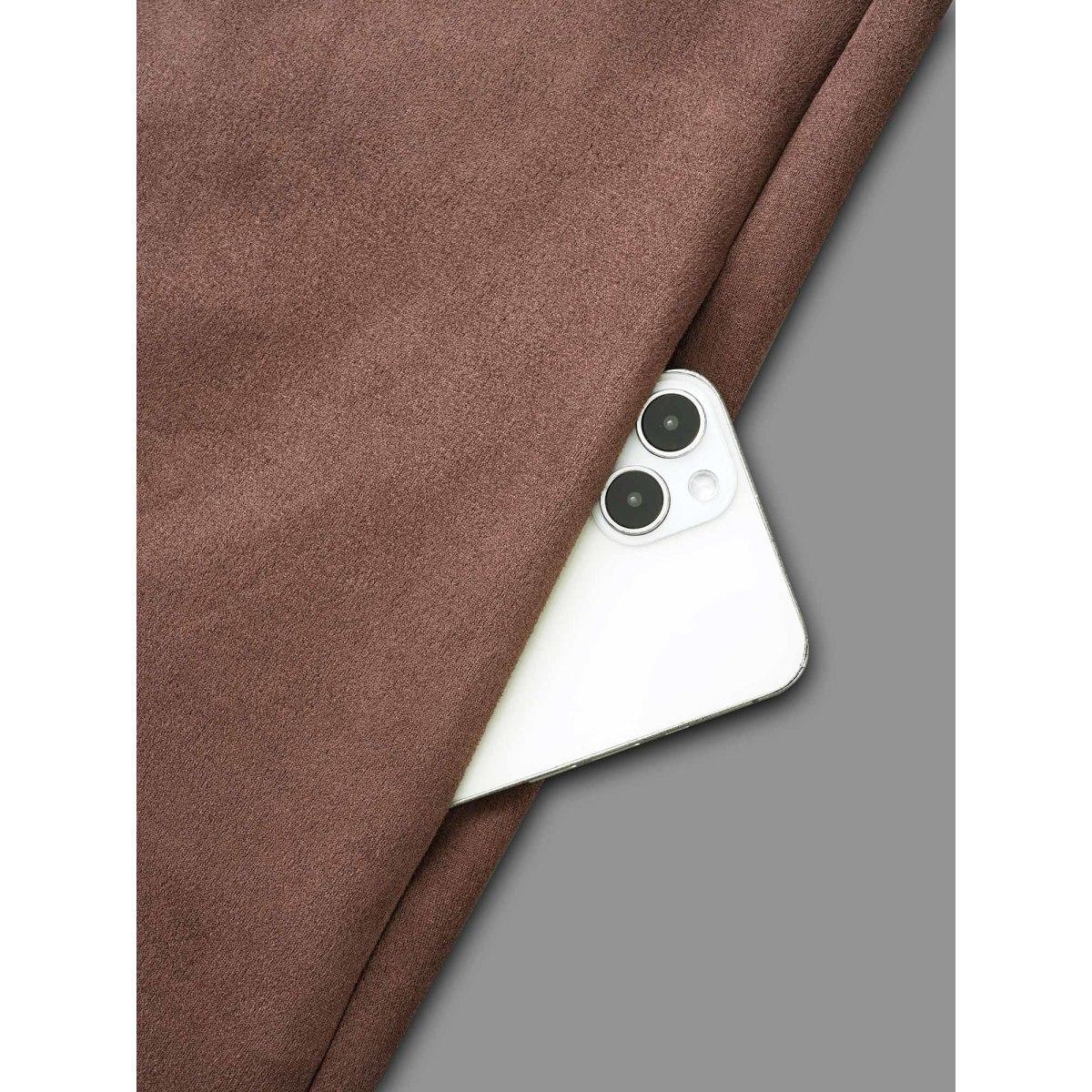 Plus Size Faux Suede Pocket Hooded Drawstring Jacket Women DarkBrown Drawstring Loose Side seam pocket Everyday Jackets BloomChic 14-16/1X Product Image