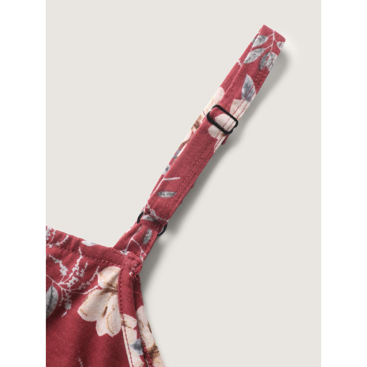 Plus Size Fall Florals Ruffled Neck-Tie Tank Top Women OrangeRed Leisure V-neck Casual Tank Tops Camis BloomChic 18-20/2X Product Image