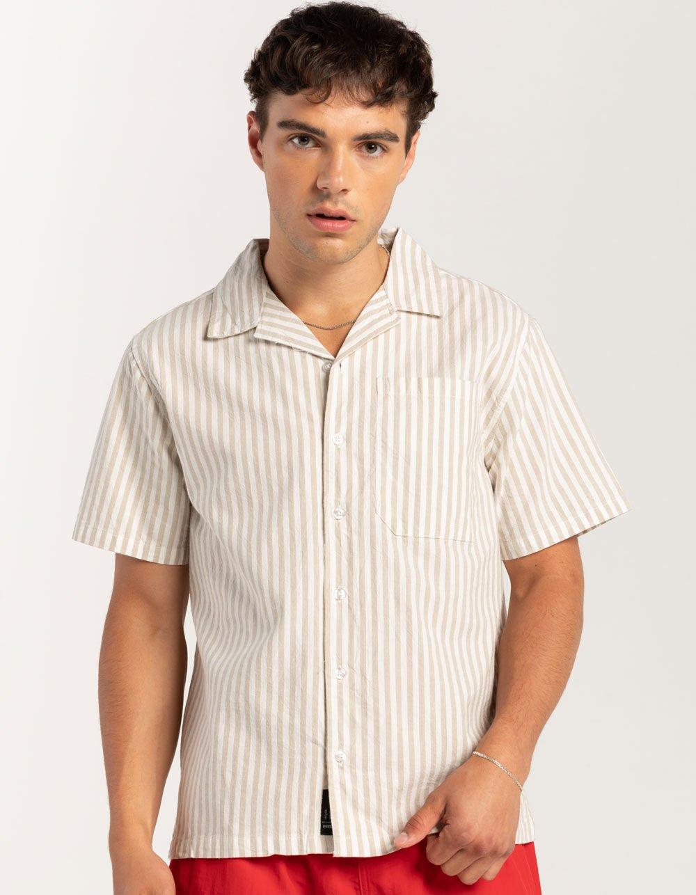 RSQ Mens Stripe Oxford Camp Shirt  - BROWN Product Image