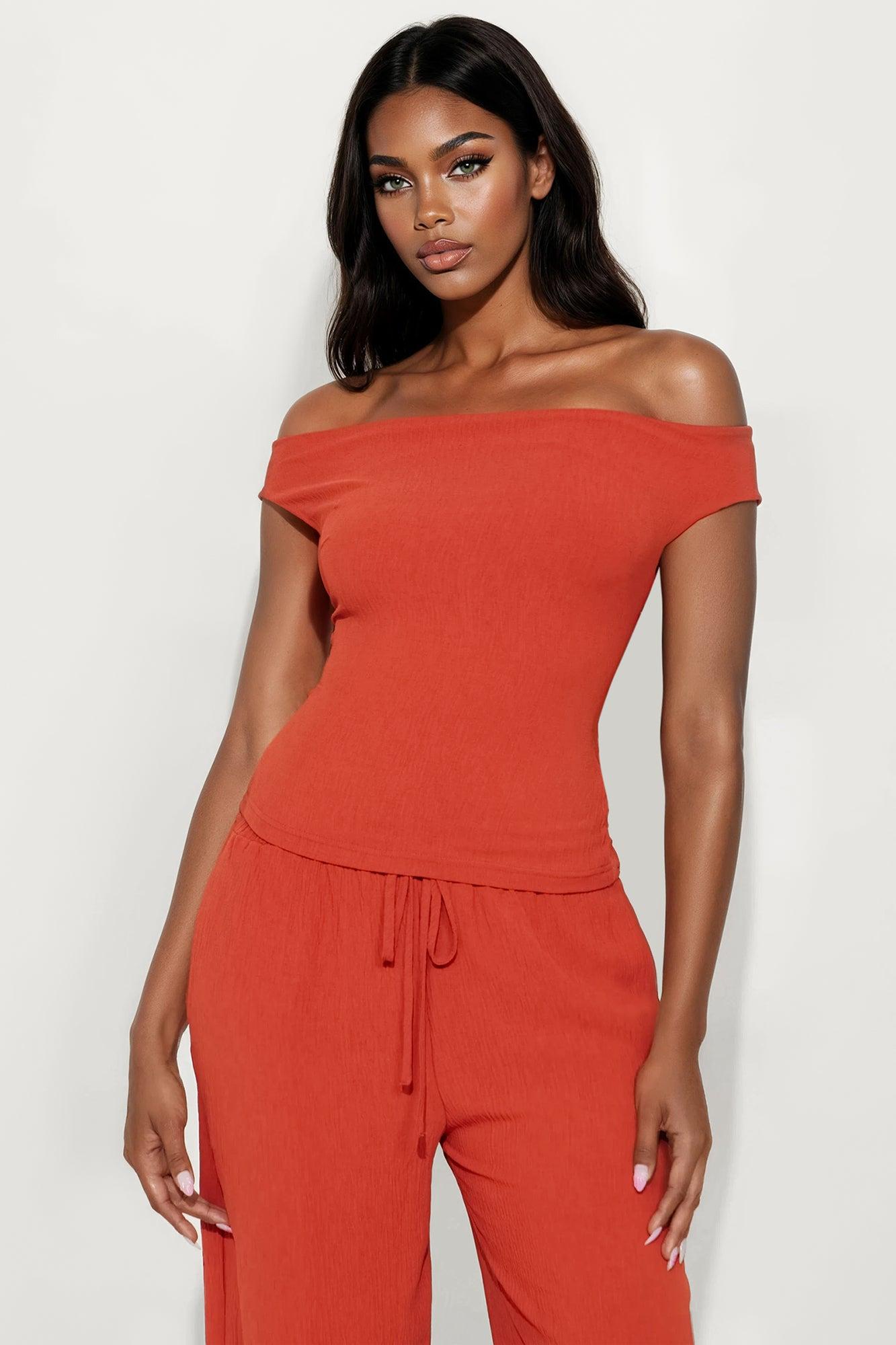 Ana Off Shoulder Pant Set - Rust Female Product Image