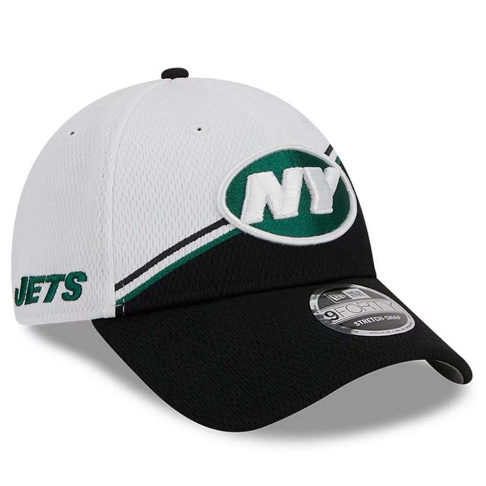 Men's New Era  White/Black New York Jets 2023 Sideline 9FORTY Adjustable Hat Product Image
