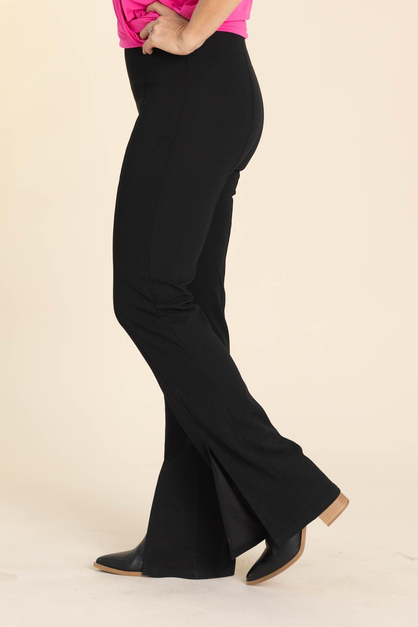 Black Pintuck Detail Pants With Front Slit Product Image
