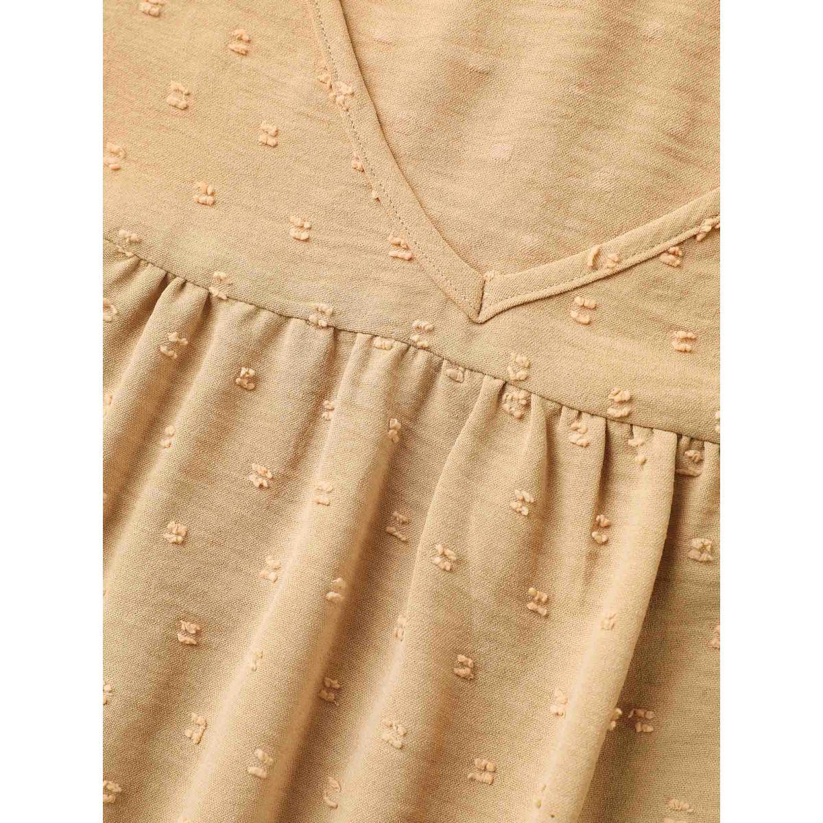 Plus Size Tan Textured Bust-Comfort Layered Sleeve Blouse Women Short sleeve V-neck Vacation Blouses BloomChic 30/6X Product Image