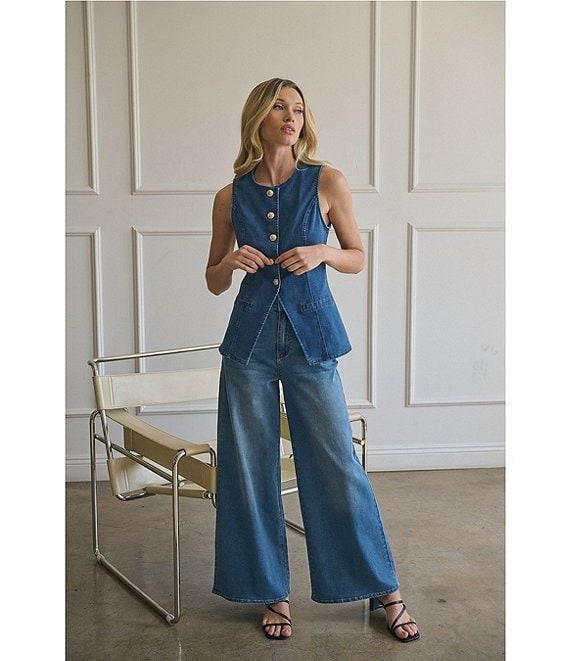 Sugarlips Jeanie Stretch Denim V-Neck Sleeveless Button Front Vest Product Image