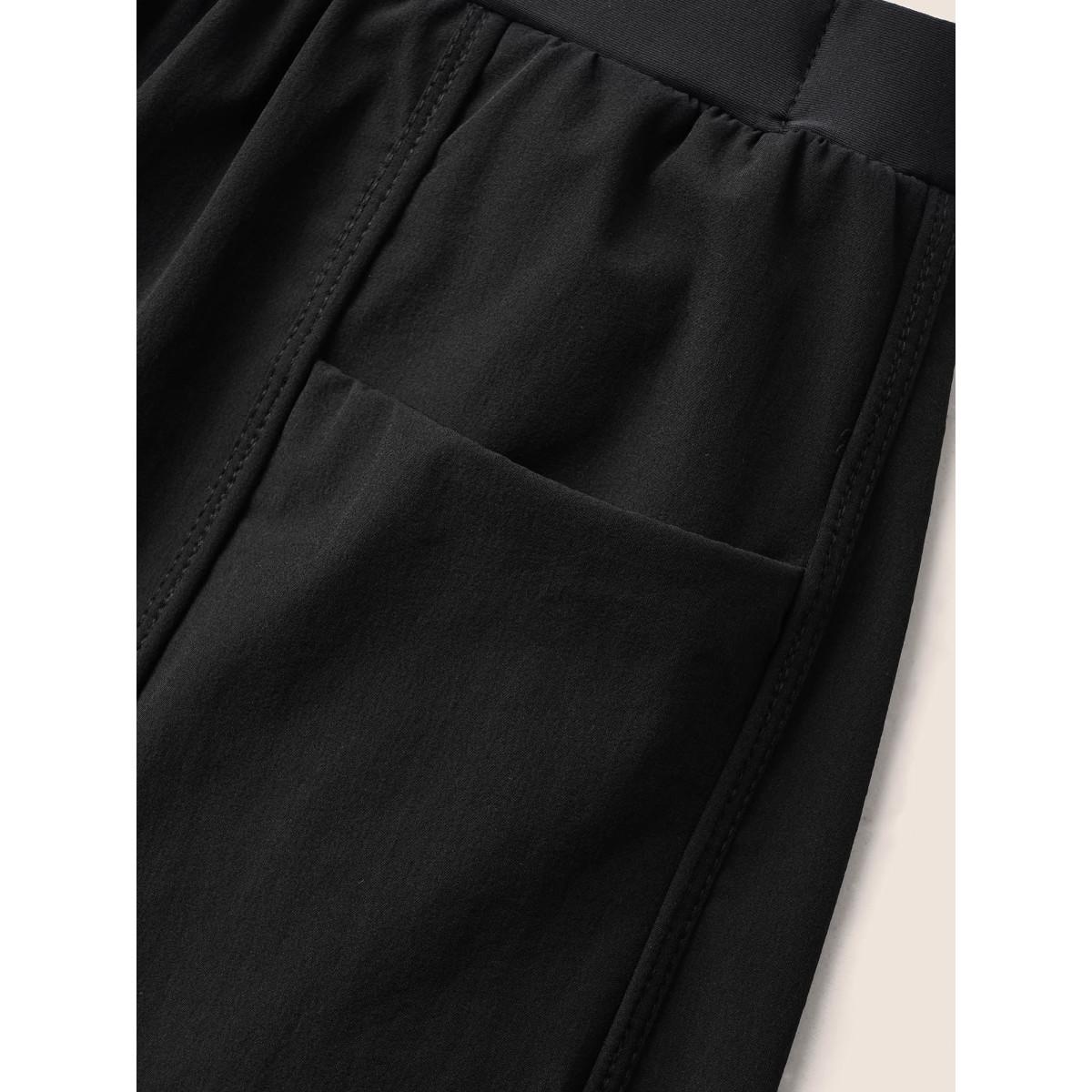 Plus Size Solid High Rise Side Seam Pocket Swim Bottom Women's Swimwear Black Beach Non High stretch Wide Leg High Rise Side seam pocket Curve Swim Bottoms BloomChic 28/5X Product Image