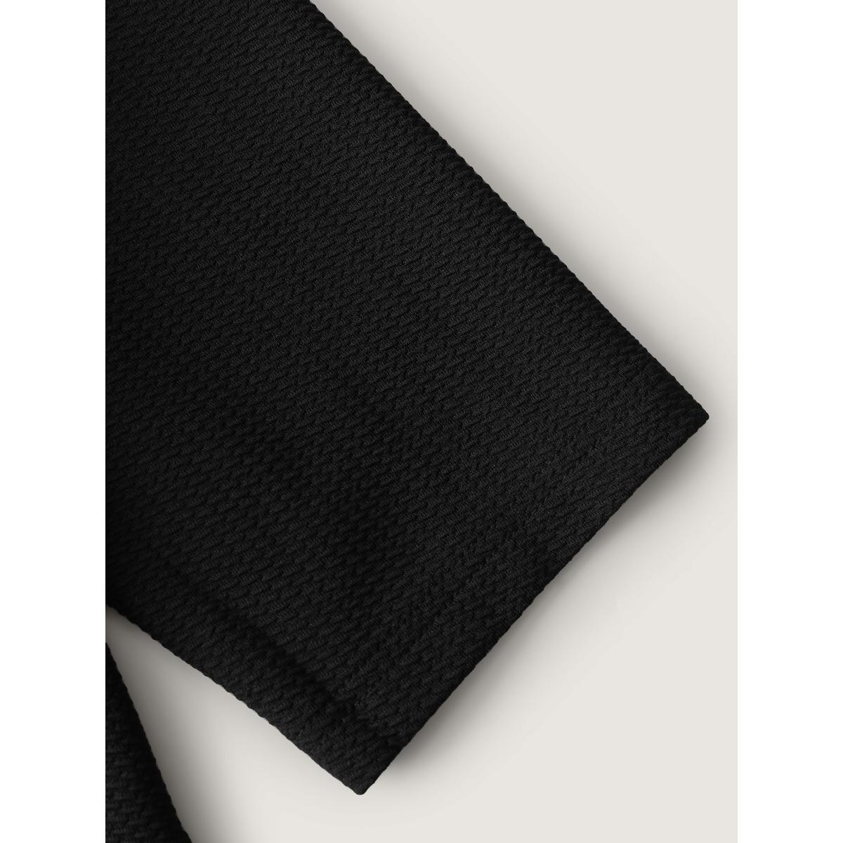 Plus Size Ruffled Curvy Hem Cropped Blazer Black Women Elegant Woven ribbon&lace trim Bishop sleeve Long Sleeve Non 14-16/1X Romantic Blazers BloomChic Product Image