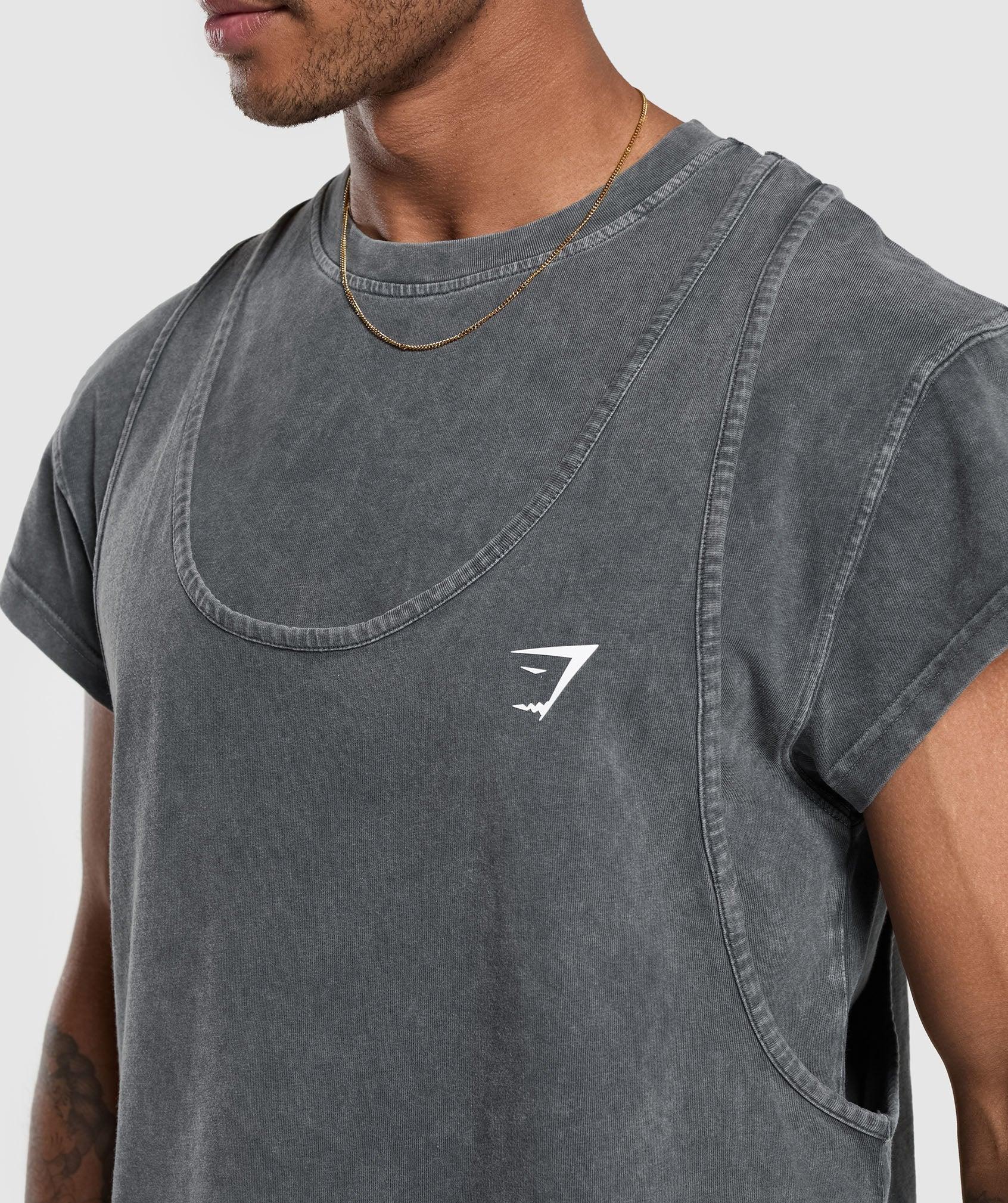 Gymshark Washed Double Layer T-Shirt - Black Male Product Image