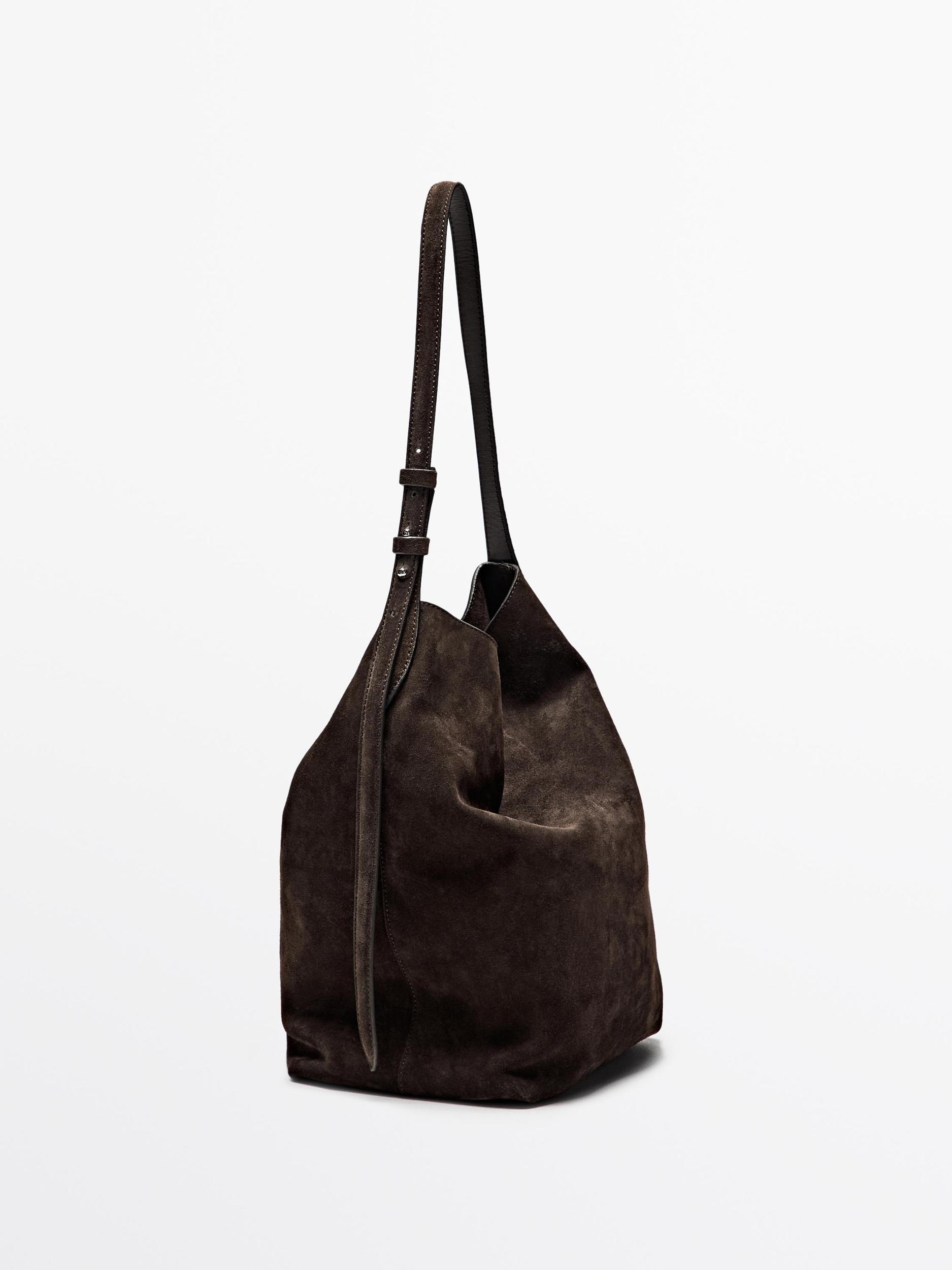 Split suede leather bucket bag Product Image