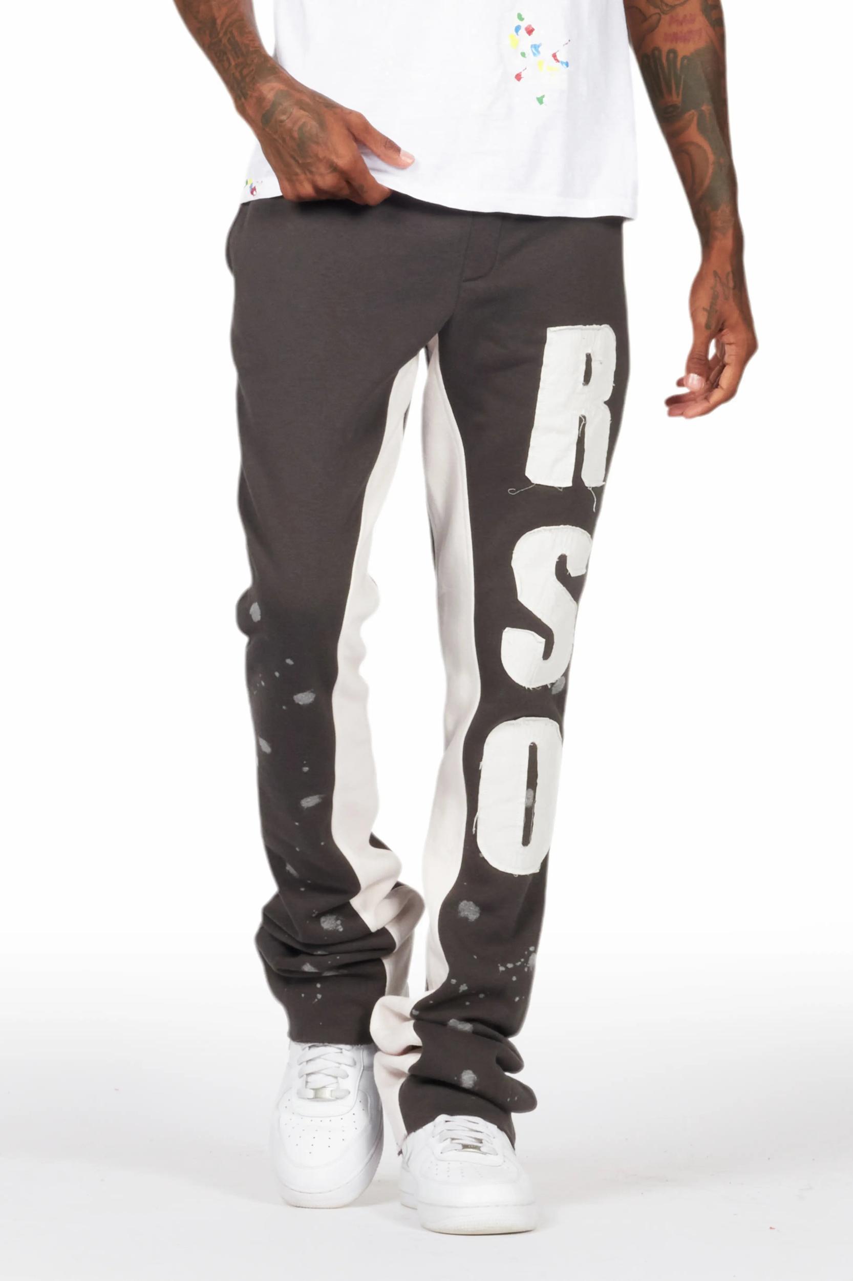 Uko Vintage Grey Patchwork Stacked Flare Track Pant Male Product Image