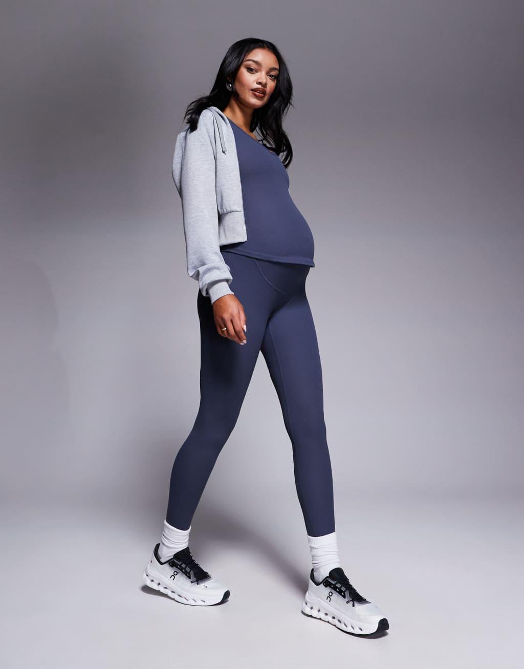 4505 Maternity soft touch rib tank top with inner bra in blue gray  Product Image