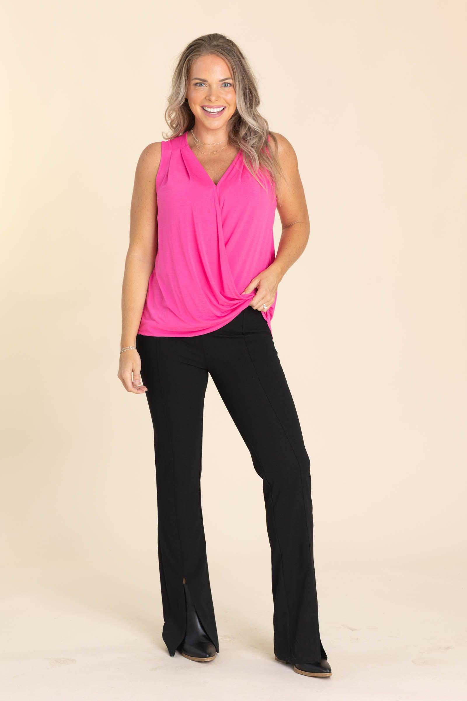 Black Pintuck Detail Pants With Front Slit Product Image