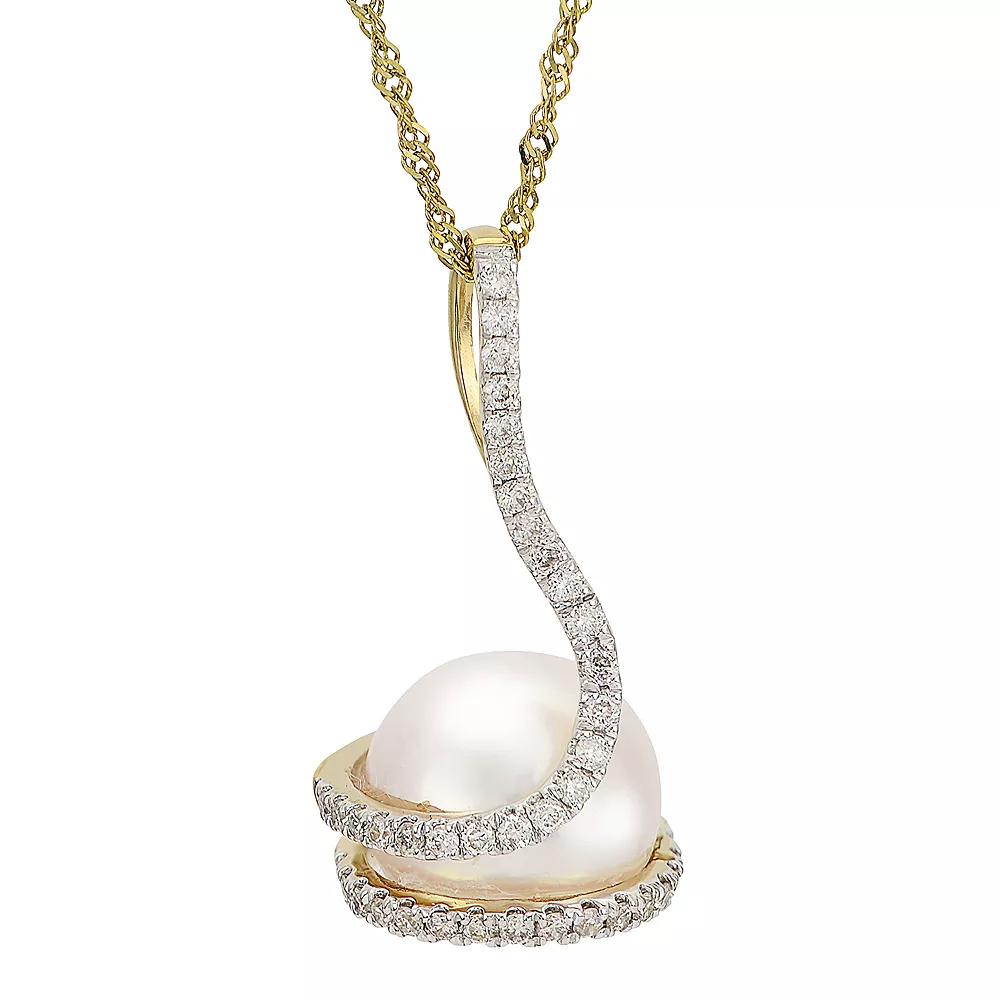 PearLustre by Imperial 14k Gold Cultured Pearl and 1/5 Carat T.W. Diamond Swirl Pendant, Womens Product Image