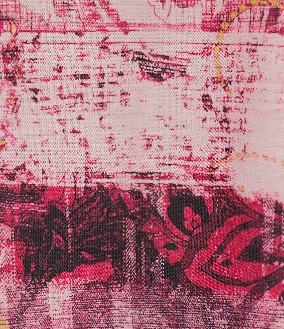 Allison Daley Petite Size Rhubarb Paisley Tapestry Print 3/4 Sleeve Keyhole Neck Knit Top Product Image