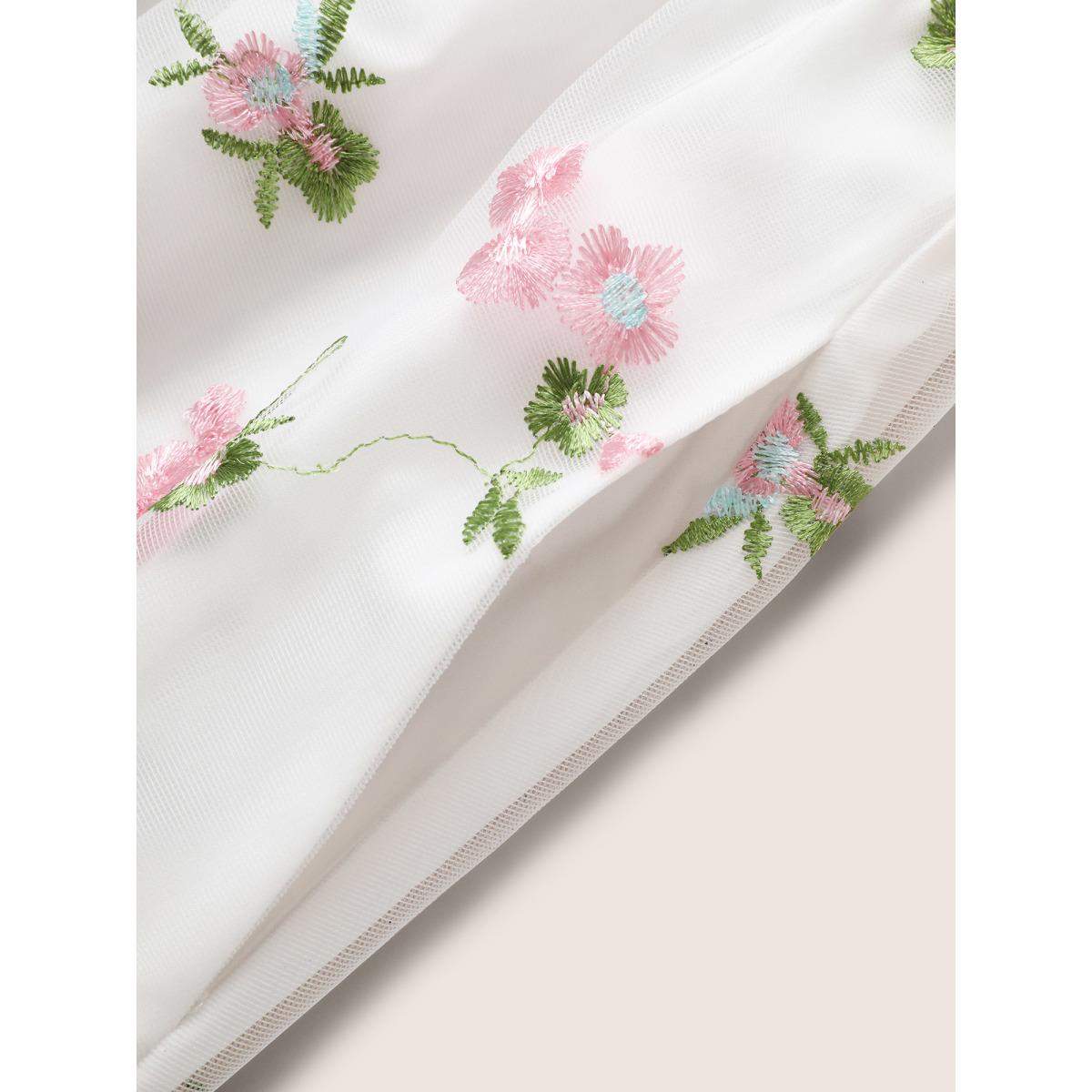 Plus Size Overlap Collar Mesh Floral Embroidered Tiered Ruffles Dress Originalwhite Women Formal Texture Overlap Collar Short sleeve Curvy BloomChic 18-20/2X Product Image