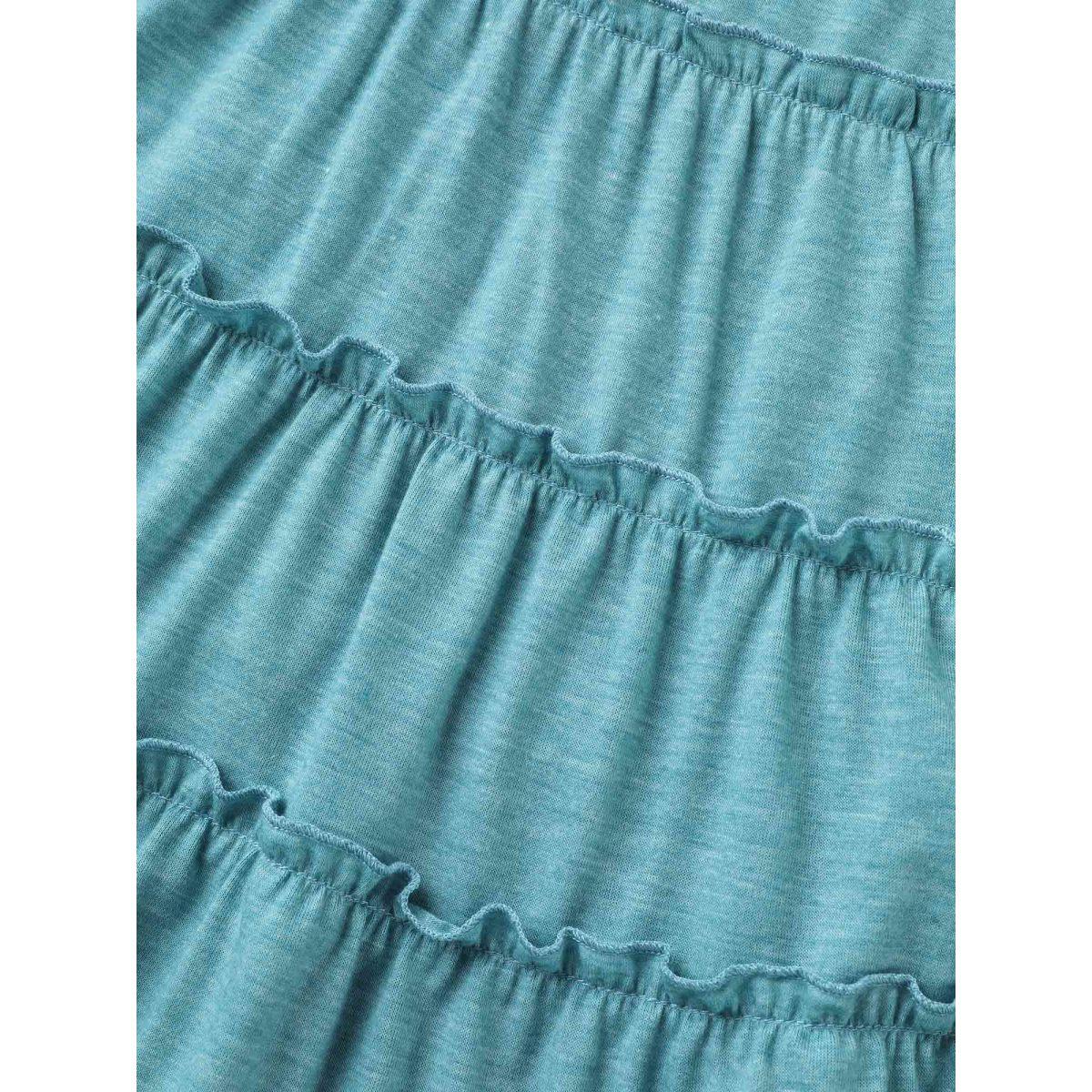 Plus Size Tiered Petal Trim Crew Neck T-Shirt Stone Women Leisure Gathered Round Neck Casual T-shirts BloomChic 18-20/2X Product Image