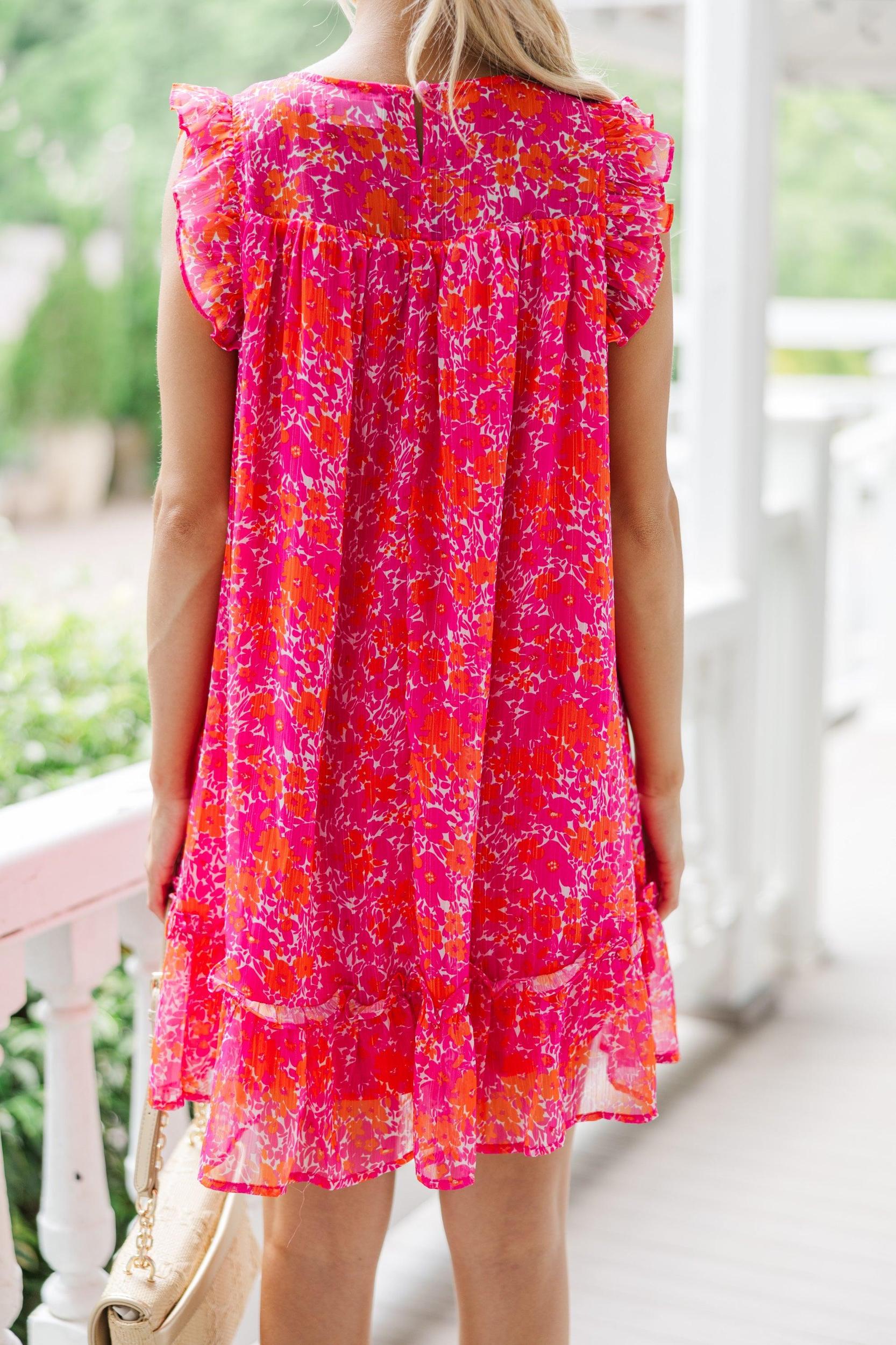 Lovely New Days Hot Pink Ditsy Floral Dress Female Product Image