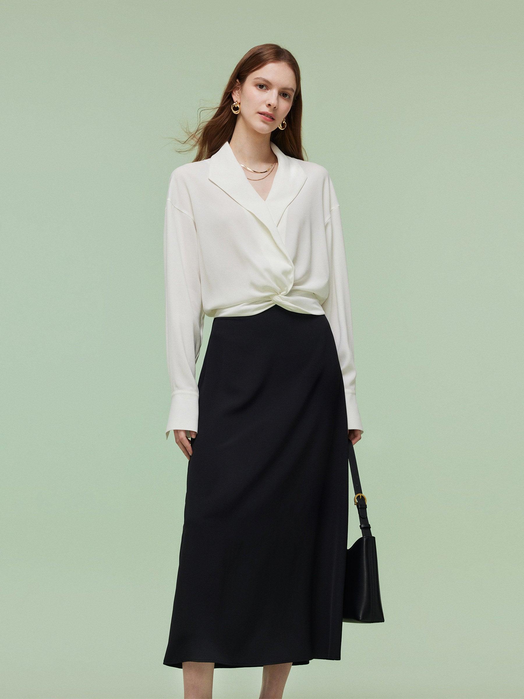 Acetate Blend Twist Front Blouse And Skirt Two-Piece Set Product Image