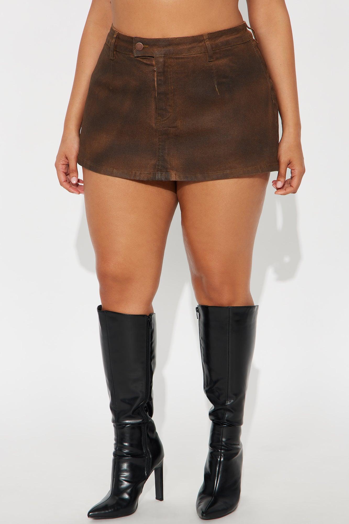 Taking Control Denim Peekaboo Skort - Chocolate Female Product Image