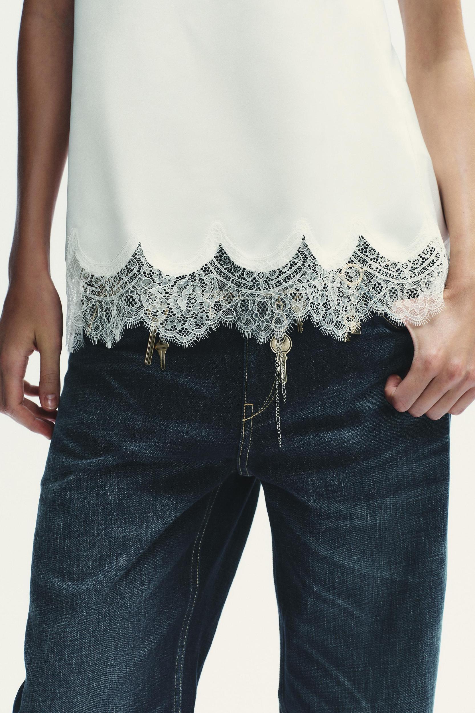 SATIN EFFECT LACE BUSTIER TOP Product Image