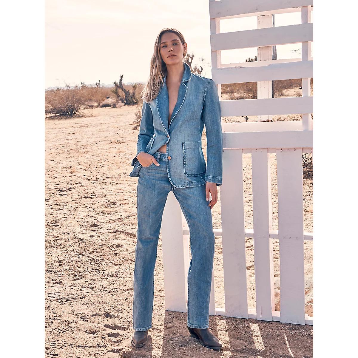 Women's Sunset Mid Rise Straight Jean in Baby Blue Product Image