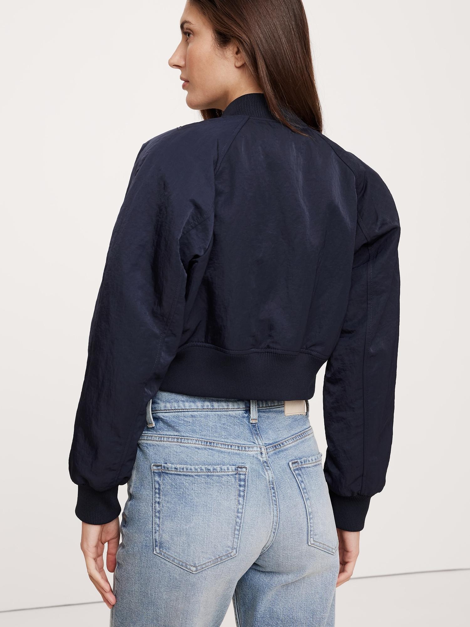 Water-Resistant Cropped Bomber Jacket Product Image