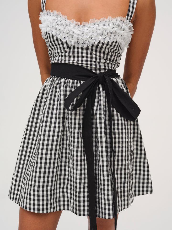 Georgia Gingham Sleeveless Mini Dress — Black Product Image