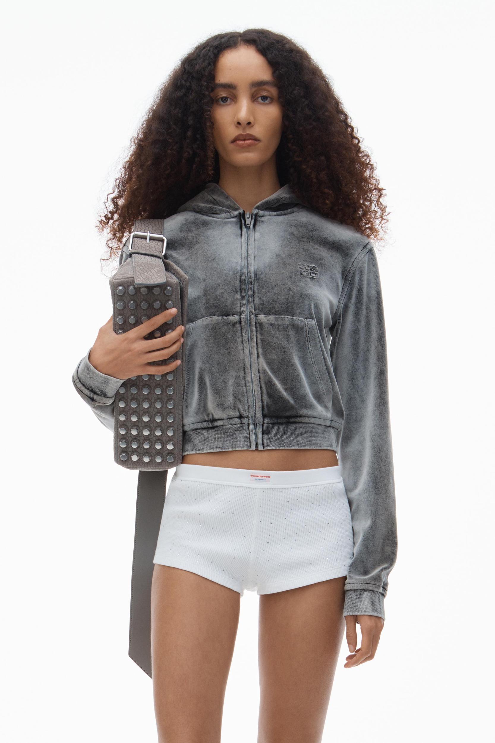 Shrunken Zip-up Hoodie In Crushed Velour Product Image