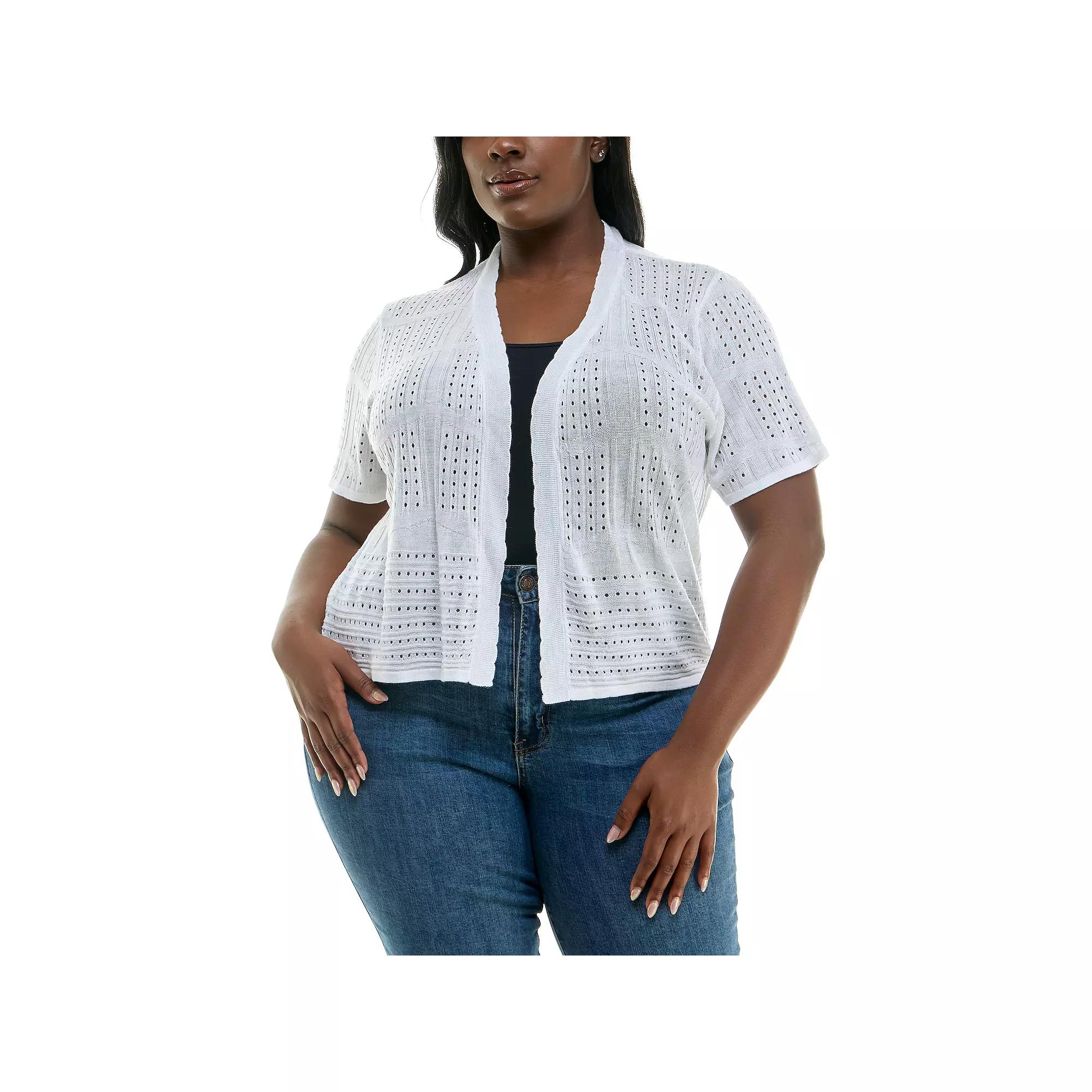 Plus Size Nina Leonard Open Front Crochet Bolero, Women's, Size: 3XL, White Product Image