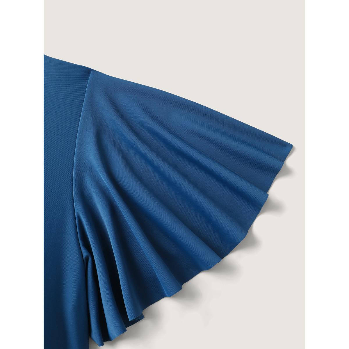 Plus Size Cinched Waist Ruffled Sleeve Swim Romper Women's Swimwear Aegean Beach Curve Bathing Suits High stretch One Pieces BloomChic 18-20/2X Product Image