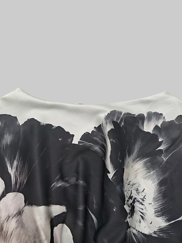 Batwing Sleeves Loose Asymmetric Floral Printed Split-Joint Split-Side One-Shoulder Evening Dresses Maxi Dresses Product Image