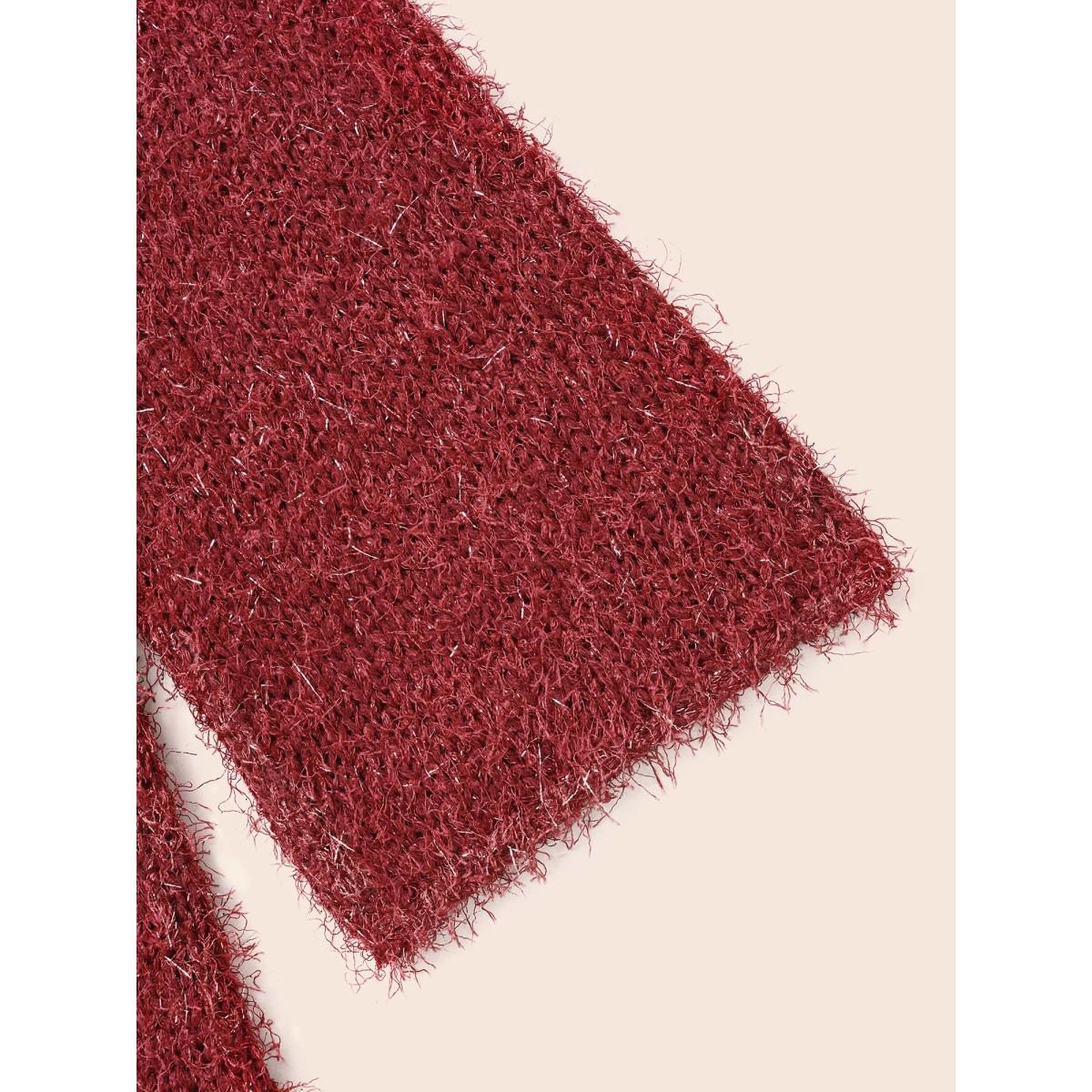 Plus Size Drop Shoulder Long Hair Yarn Pullover Scarlet Women Casual Loose Long Sleeve Round Neck Everyday Pullovers BloomChic 12/L Product Image