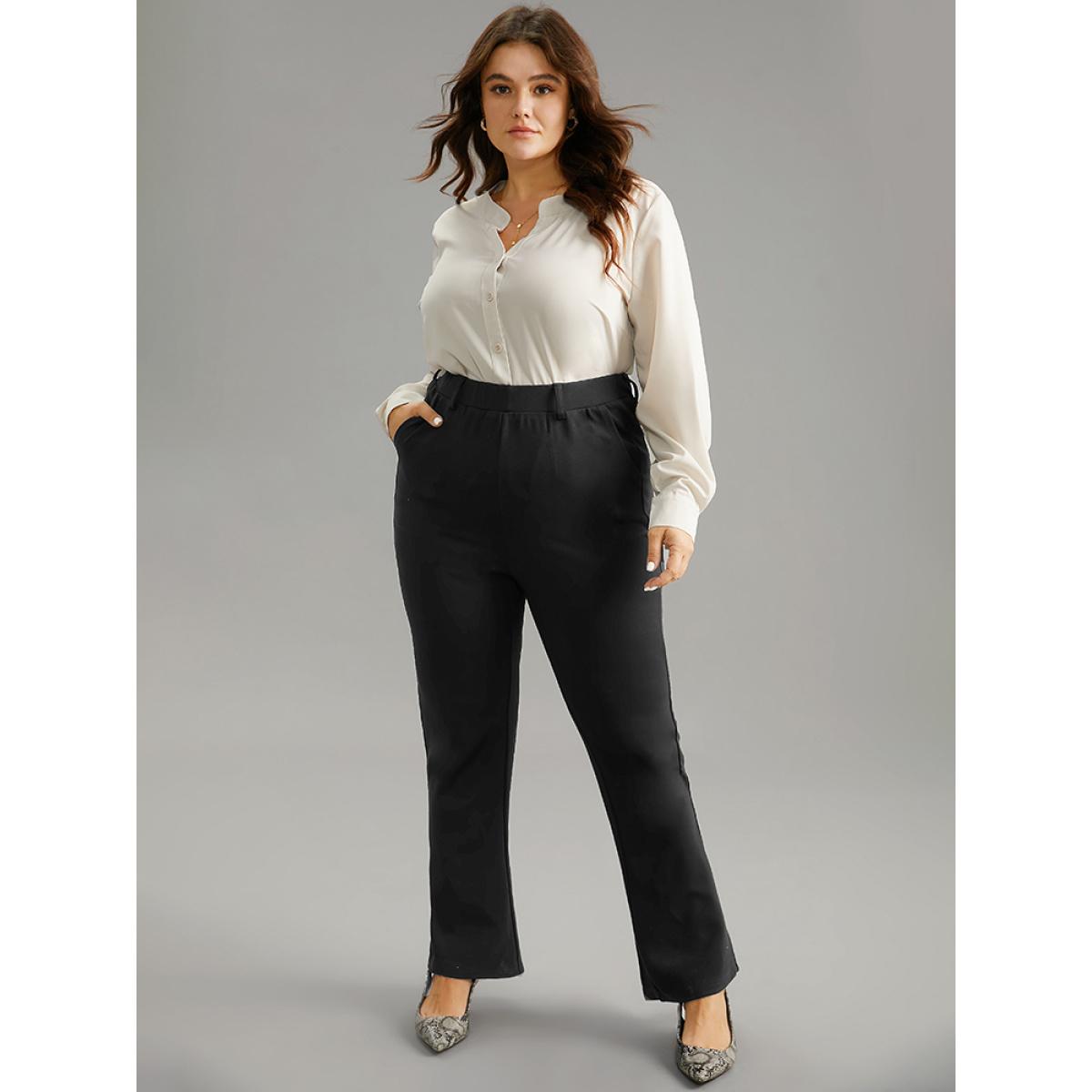 Plus Size Solid Very Stretchy High Rise Bootcut Thick Pants Women Black Casual Bootcut High Rise Everyday Pants BloomChic 10/M Product Image