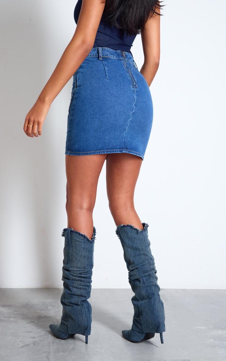 Tall Mid Blue Wash Overlay Design Denim Mini Skirt Product Image