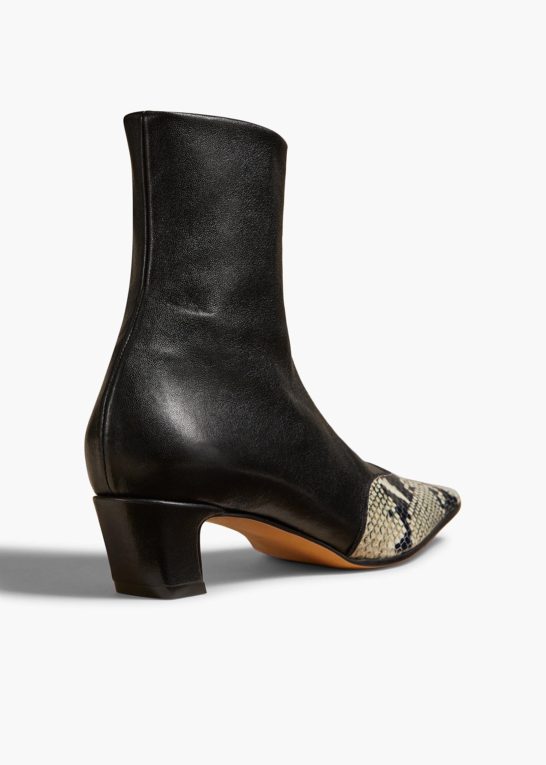 Nevada Stretch Low Boot in Black with Natural Python-Embossed Leather Product Image