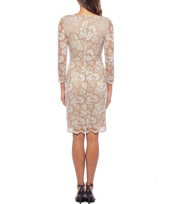 Marina Long Sleeve V-Neck Scalloped Lace Dress Product Image