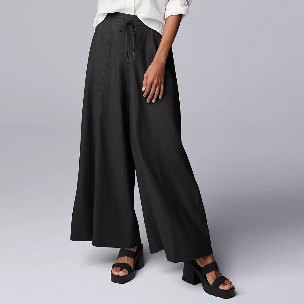 Women's Simply Vera Vera Wang Linen Blend Wide Leg Pants, Size: Small, Black Product Image