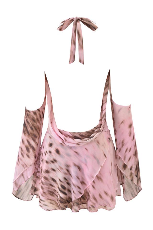 ROSANNA COWL HALTER MINI DRESS - BLURRED CHEETAH Product Image
