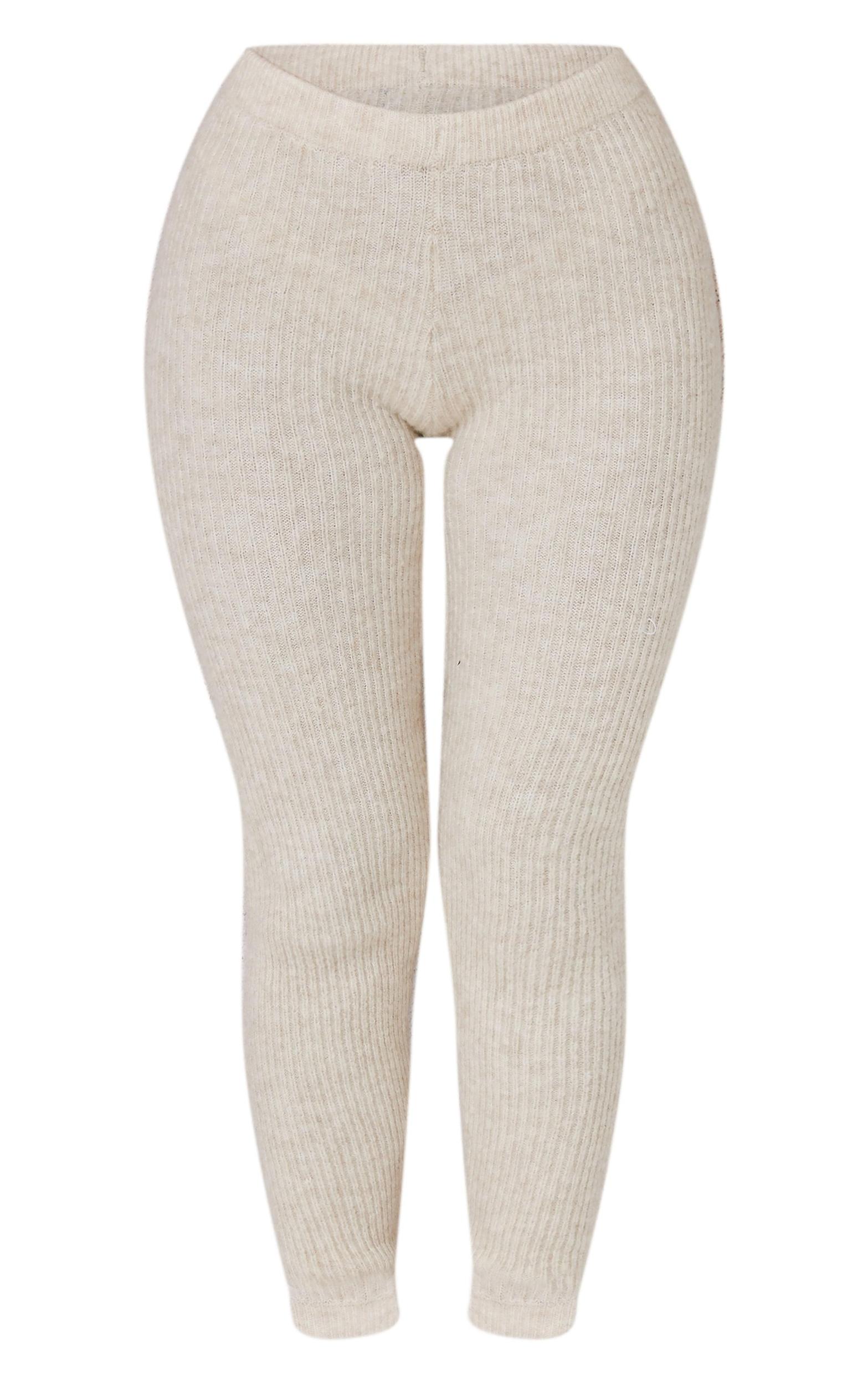 Petite Oatmeal Rib Knit Leggings Product Image