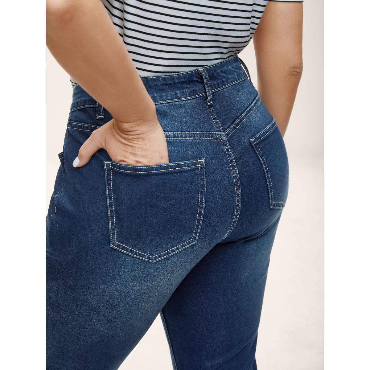 Plus Size Slim & Sculpting Bootcut Jeans Women Darkindigo Beach Medium stretch Slanted pocket Jeans BloomChic 18/2X Product Image