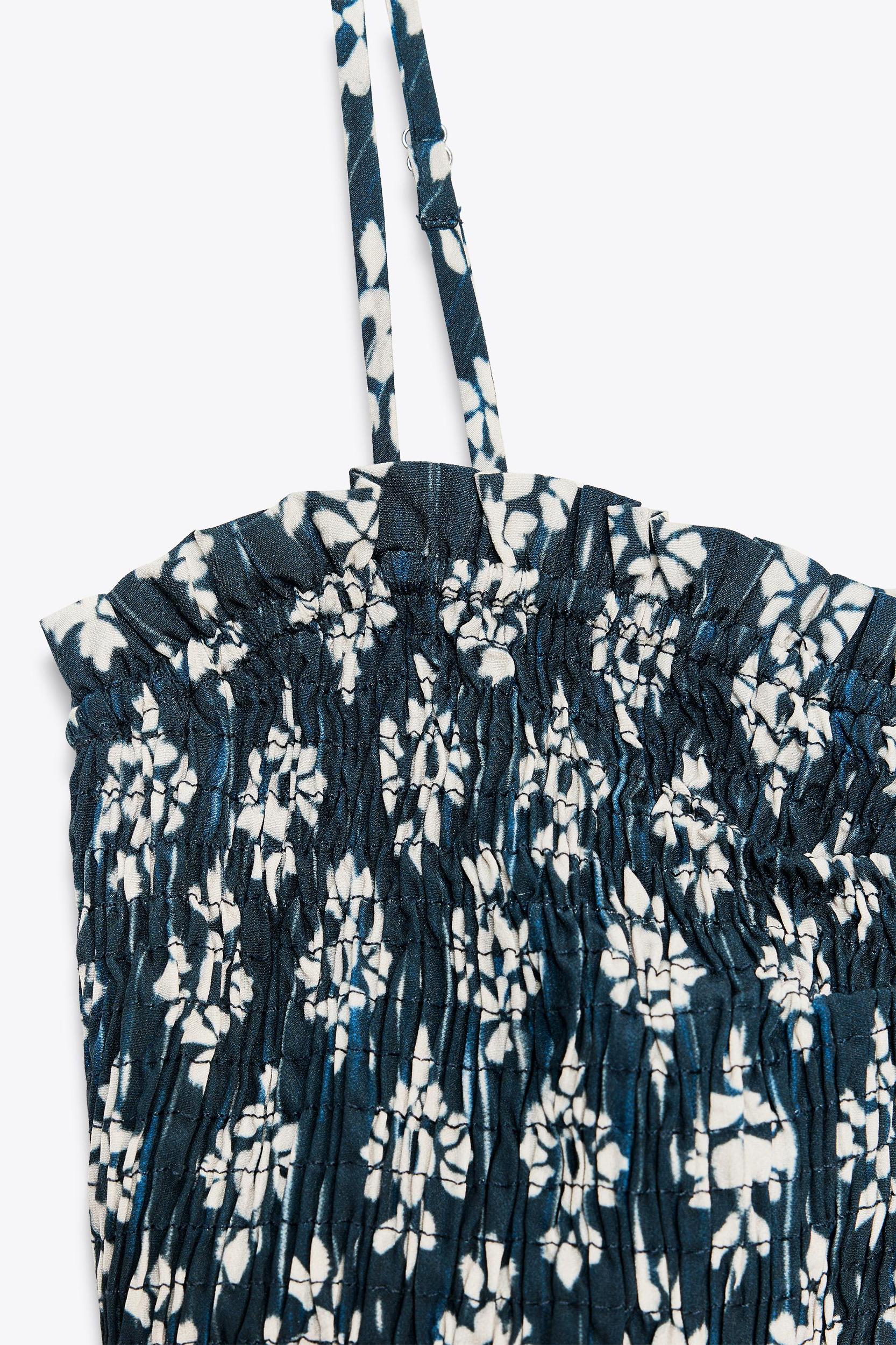 SMOCKED PRINTED MINI DRESS Product Image