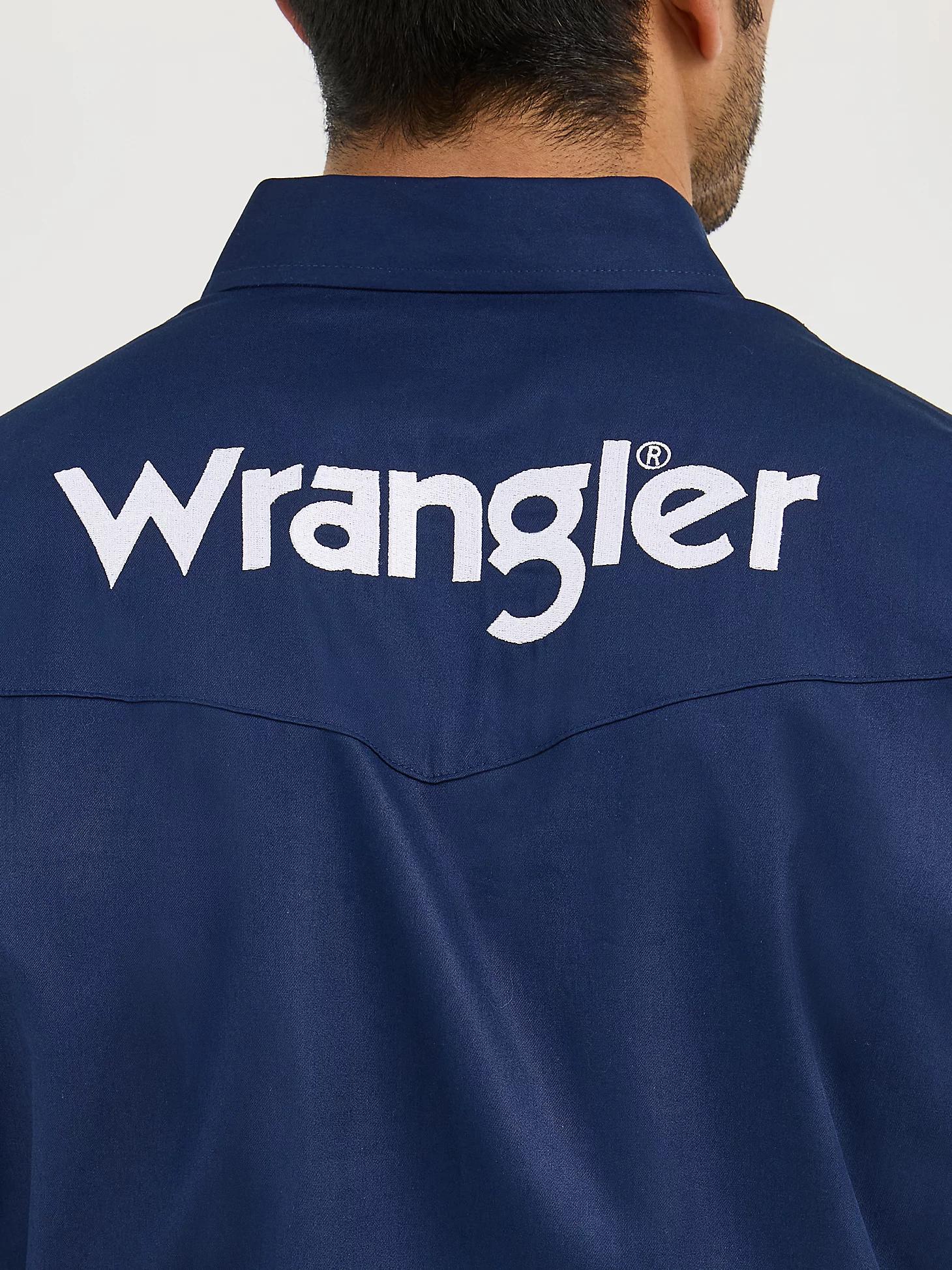 Men's Wrangler® Logo Long Sleeve Button Down Solid Shirt | Men's SHIRTS | Wrangler® Product Image